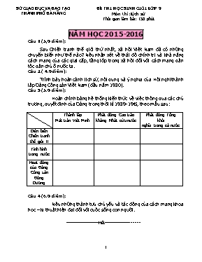 Đề thi học sinh giỏi môn Lịch sử Lớp 9 - Năm học 2015-2016 - Sở GD & ĐT Thành phố Đà Nẵng (Có đáp án)